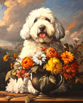 Old English Sheep Dog Painting - Pet Dog Still Life Wall Art Prints – 8″x10″ Artwork for 11″x14″ Frame