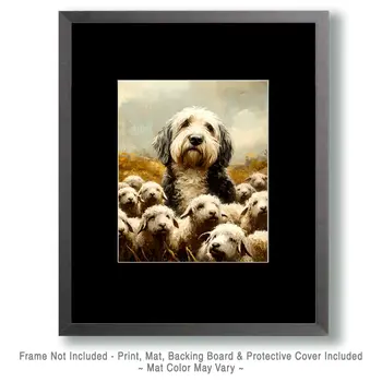 Bored English Sheep Dog - Pet Dog Still Life Wall Art Prints – 8″x10″ Artwork for 11″x14″ Frame