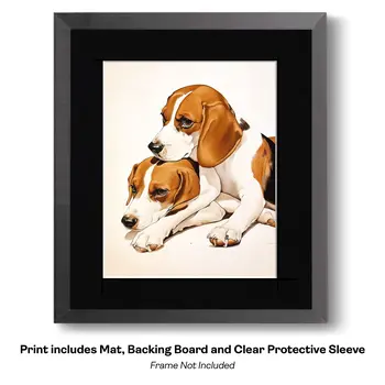 Beagles on Green Velvet Sofa art print - Pet Dog Still Life Wall Art Prints – 8″x10″ Artwork for 11″x14″ Frame