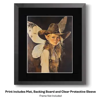 Portrait of Ella, Fairy Cowgirl art print - Cowgirl Fairies – 8″x8″ Artwork in 12″x12″ Mat