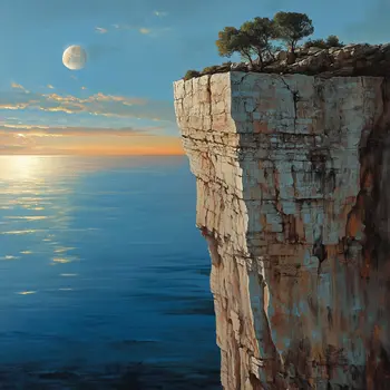 Summer Moon Cliffside - Classic Landscape 8"x8" Art Print