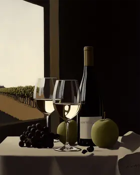 White Wine Still Life 2 - Wine Wall Art Prints – 8″x10″ Artwork for 11″x14″ Frame