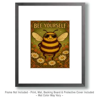 Bee Yourself - Punny Animals Art Prints – 8″x10″ Artwork for 11″x14″ Frame