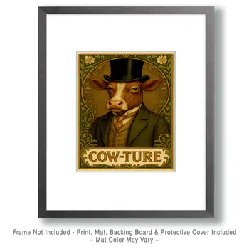 Cow-Ture - Punny Animals Art Prints – 8″x10″ Artwork for 11″x14″ Frame