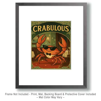 Crabulous - Punny Animals Art Prints – 8″x10″ Artwork for 11″x14″ Frame