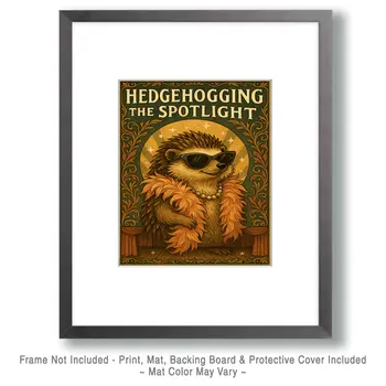 Hedgehogging the Spotlight - Punny Animals Art Prints – 8″x10″ Artwork for 11″x14″ Frame