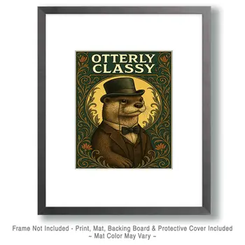 Otterly Classy - Punny Animals Art Prints – 8″x10″ Artwork for 11″x14″ Frame