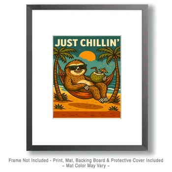 Just Chillin' - Punny Animals Art Prints – 8″x10″ Artwork for 11″x14″ Frame