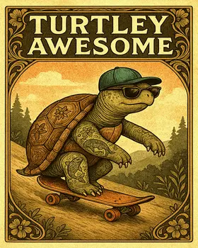 Turtley Awesome - Punny Animals Art Prints – 8″x10″ Artwork for 11″x14″ Frame