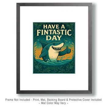 Have a Fintastic Day - Punny Animals Art Prints – 8″x10″ Artwork for 11″x14″ Frame