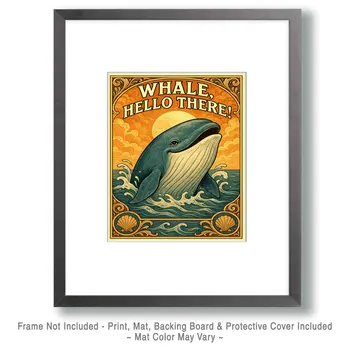 Whale Hello There!- Punny Animals Art Prints – 8″x10″ Artwork for 11″x14″ Frame