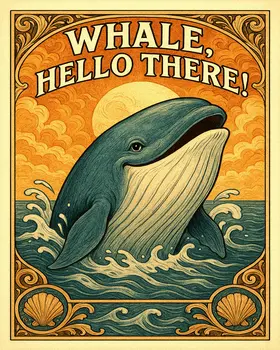 Whale Hello There!- Punny Animals Art Prints – 8″x10″ Artwork for 11″x14″ Frame
