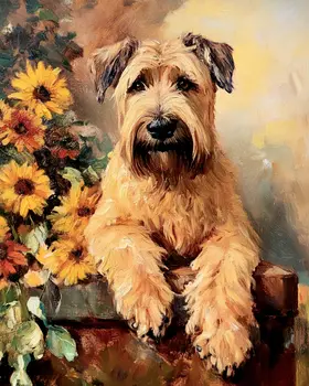 Vintage Soft Coated Wheaten Terrier - Pet Dog Still Life Wall Art Prints – 8″x10″ Artwork for 11″x14″ Frame