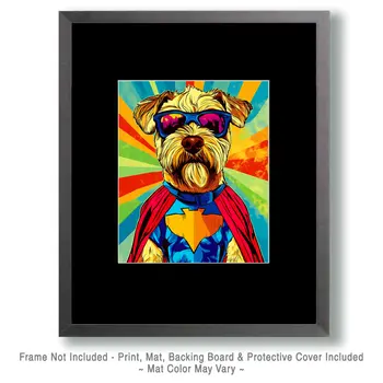 Soft Coated Wheaten Terrier Superhero - Pet Dog Still Life Wall Art Prints – 8″x10″ Artwork for 11″x14″ Frame
