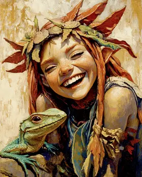 Puck with Lizard - Southwestern Art Prints 8"x10" Artwork for 11"x14" Frame