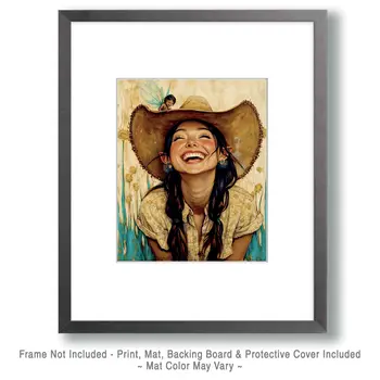 Fairy Telling a Joke to a Cowgirl - Southwestern Art Prints 8"x10" Artwork for 11"x14" Frame