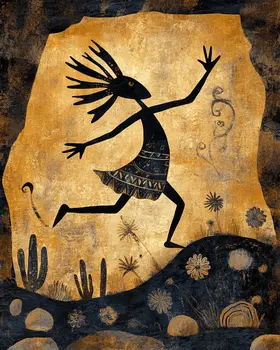Kokopelli Dancing - Southwestern Art Prints 8"x10" Artwork for 11"x14" Frame