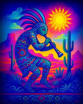 Kokopelli Morning Song - Southwestern Art Prints 8"x10" Artwork for 11"x14" Frame
