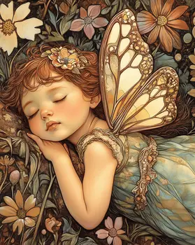 Art Nouveau Fairy Sleeping Soundly - 8"x8" Art Prints
