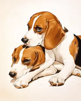 Beagle Buddies - Pet Dog Still Life Wall Art Prints – 8″x10″ Artwork for 11″x14″ Frame