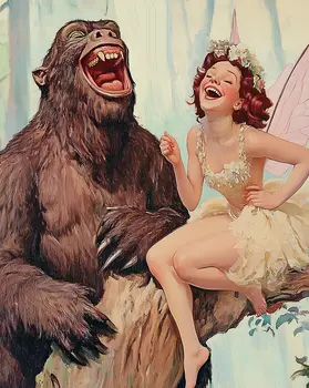 Bigfoot and Fairy Having a Laugh – 8″x10″ Artwork in 10″x12″ Mat