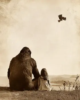 Bigfoot and Girl-Is that a hawk? - Cryptids  8"x10" Artwork for 10"x12" Frame