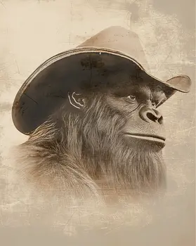 Vintage Photo Bigfoot Cowboy - Bigfoot Art Prints – 8″x10″ Artwork in 11″x14″ Mat