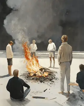 Boys Bonding With Bon Fire  8”x10” Art Print