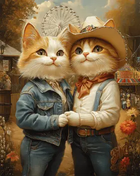 Kitten Couple at the County Fair  - Anthropomorphic Cat Wall Art Prints – 8″x10″ Artwork for 11″x14″ Frame