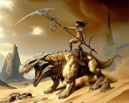 Desert Warrior art print - Fantasy Quest Adventure Prints – 8″x10″ Artwork in 12″x14″ Mats