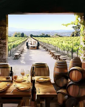 Dinner in Vineyard - Wine Wall Art Prints – 8″x10″ Artwork for 11″x14″ Frame