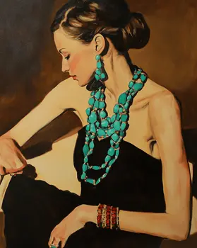 Elegant Woman in Turquoise - Southwestern Art Prints 8"x10" Artwork for 11"x14" Frame