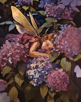 Fairy Sleeping in Hydrangeas – 8″x10″ Artwork in 10″x12″ Mat