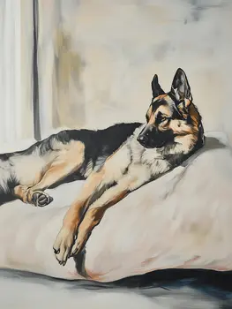 German Shepherd Lounging - Pet Dog Still Life Wall Art Prints – 8″x10″ Artwork for 11″x14″ Frame