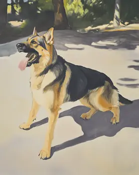 German Shepherd Panting - Pet Dog Still Life Wall Art Prints – 8″x10″ Artwork for 11″x14″ Frame