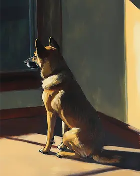 German Shepherd at Window - Pet Dog Still Life Wall Art Prints – 8″x10″ Artwork for 11″x14″ Frame