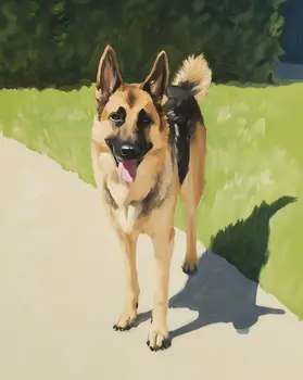 German Shepherd on Lawn - Pet Dog Still Life Wall Art Prints – 8″x10″ Artwork for 11″x14″ Frame