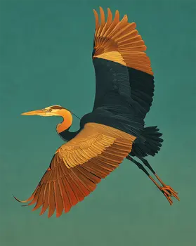 Great Heron on Teal - 8″x10″ Artwork for 11″x14″ Frame
