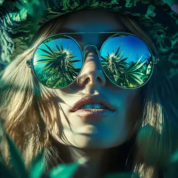 Hippie Girl With A Cannabis Outlook Art Print –  8″x8″ Artwork for 12″x12″ Frame