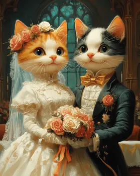 Kitten Couple Getting Hitched - Anthropomorphic Cat Wall Art Prints – 8″x10″ Artwork for 11″x14″ Frame