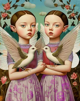 MMeadow Fairy Twins of Birds - The Fairy Kingdom 8"x10" Art Prints