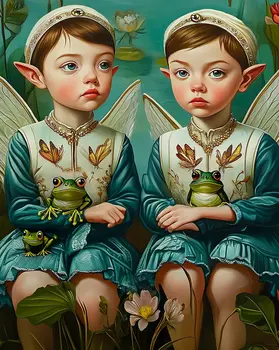 Meadow Fairy Twins of Frogs - The Fairy Kingdom 8"x10" Art Prints