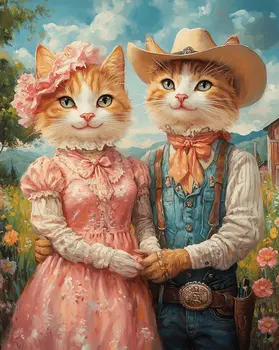 Ma and Pa Cat's Formal Farm Photo - Anthropomorphic Cat Wall Art Prints – 8″x10″ Artwork for 11″x14″ Frame