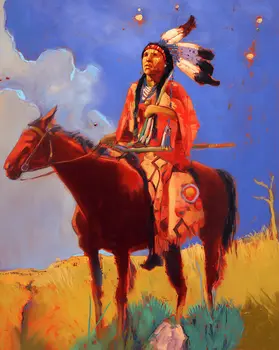 Native American on Horse Contemplating - Southwestern Art Prints 8"x10" Artwork for 11"x14" Frame