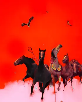 Red Horse Stampede - Southwestern Art Prints 8"x10" Artwork