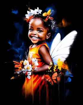 Giggling Little Fairy at Nighttime - Fairies Worldwide – 8″x10″ Artwork in 12″x14″ Mat