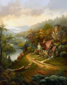 Tudor House on Lakeside - Classic Landscape 8"x10" Art Print