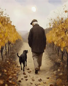 Vineyard Walk With Henry and Pete - Wine Wall Art Prints – 8″x10″ Artwork for 11″x14″ Frame