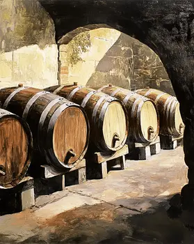 Wine Barrels Watercolor  - Wine Wall Art Prints – 8″x10″ Artwork for 11″x14″ Frame