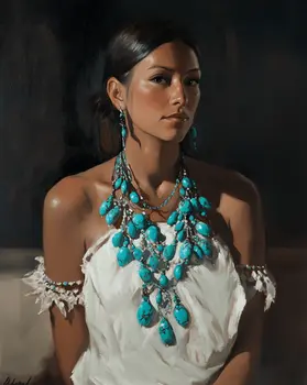 Young Woman Adorned in Turquoise - Southwestern Art Prints 8"x10" Artwork for 11"x14" Frame